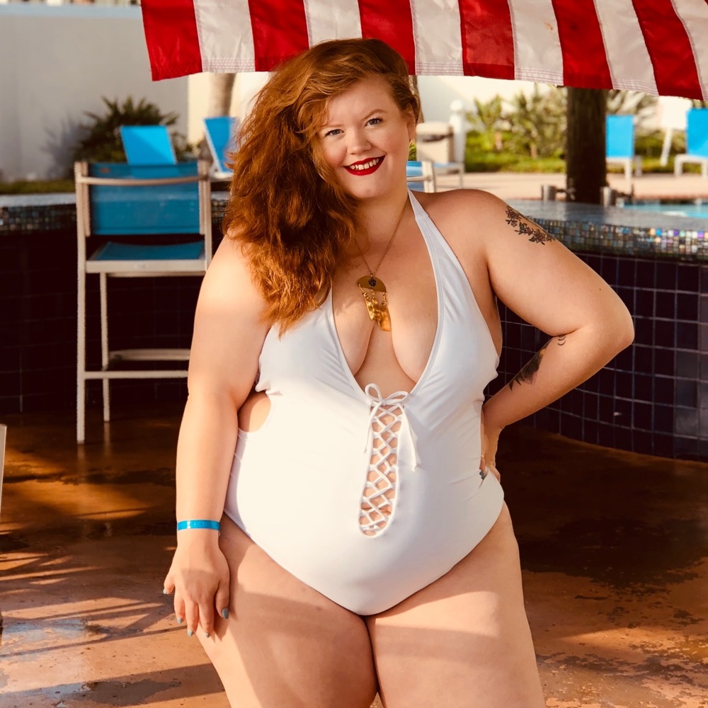 Ashley Graham White One Piece Swimsuit